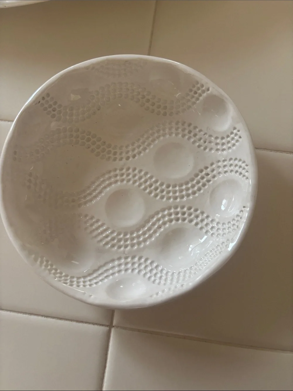 Cream Textured Serving Platter with Dipping Bowl - Home Dining